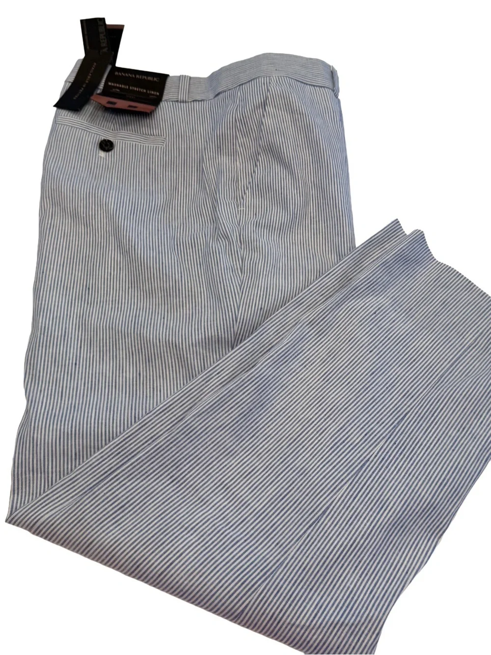 BANANA REPUBLIC AVERY Stretch Linen Blend Pants Blue & White Stripe Sz 6 NWT